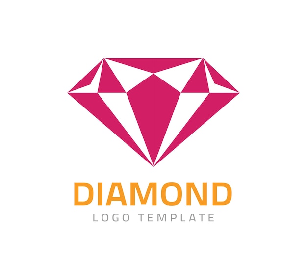 Diamond crystal logo shape icon or gemstone pink purple white simple silhouette logotype for jewelry