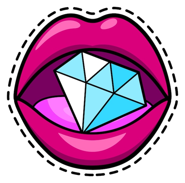 Diamond in female mouth sticker Sexy lips badge