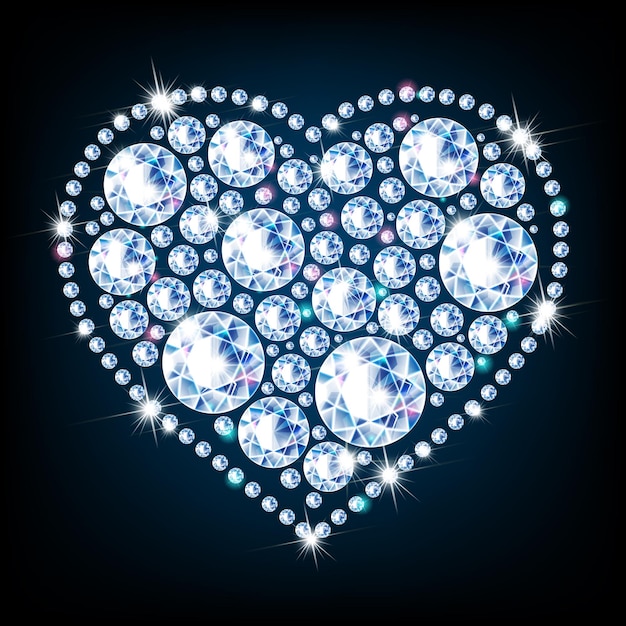 Diamond heart with bright flare stars For Valentines Day Womens Day