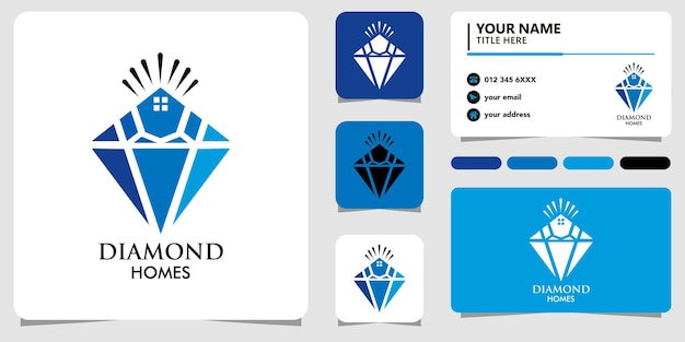 Diamond home logo with line art and bussiness card