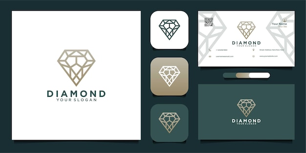 Diamond logo design with line and business card Premium Vector