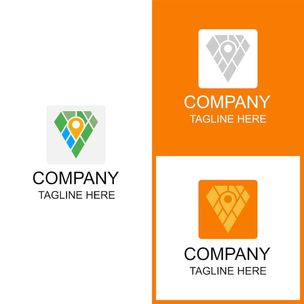 The diamond and map combination logo design can be used for brands and businesses