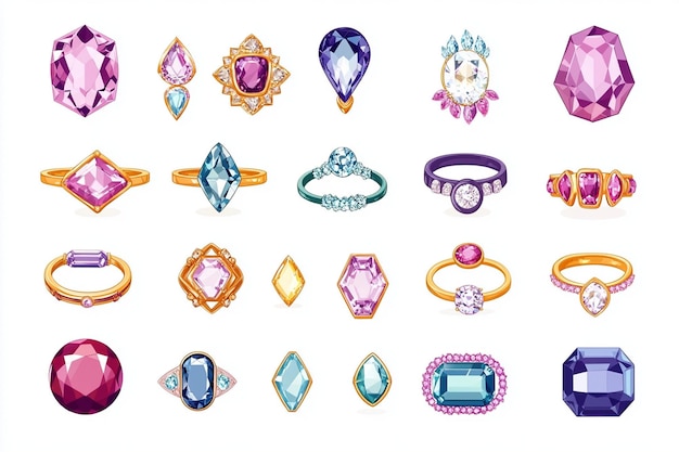 Vector diamond ring necklace jewelry icons