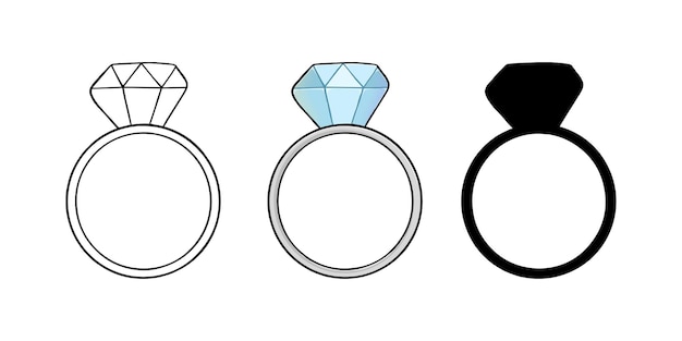 Diamond ring wedding engagement gem jewelry doodle linear cartoon coloring