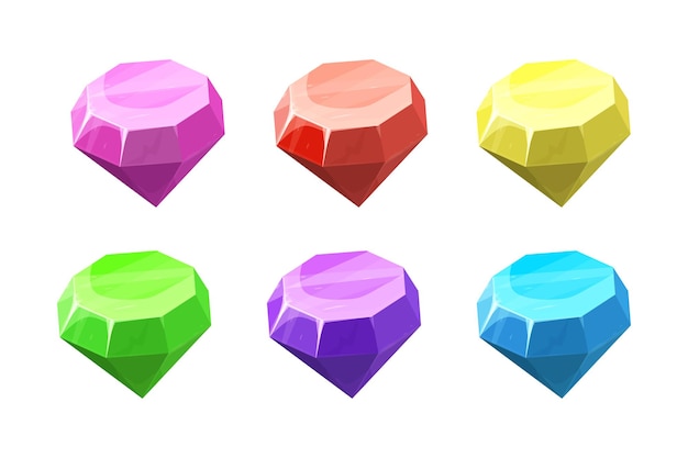 Diamond set in different colors gemstone jewel in cartoon style