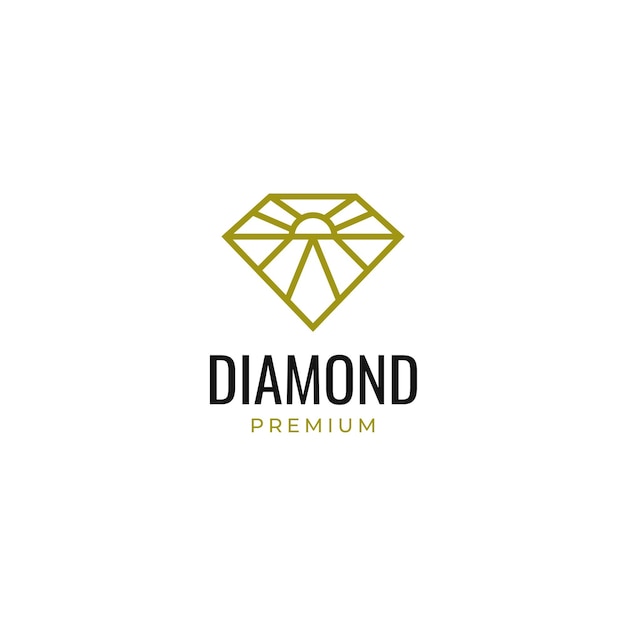 Diamond with sun logo in mono line style design vector illustration