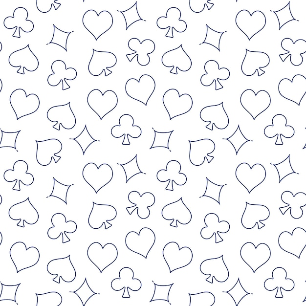 Diamonds Spades Clubs and Hearts Gambling Concept Seamless linear Pattern