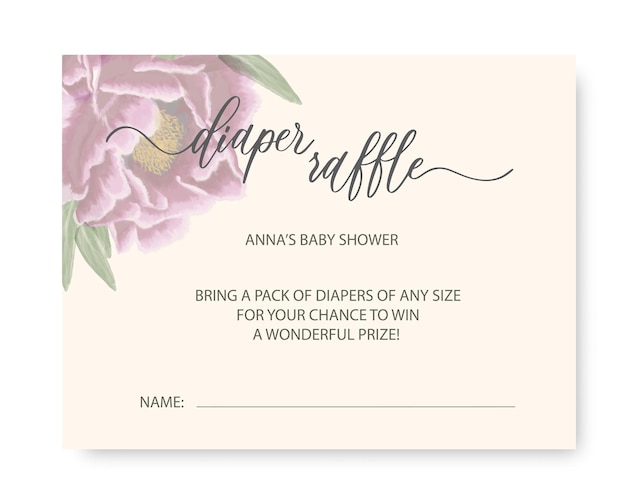 Diaper raffle Baby shower card Wavy elegant calligraphy spelling for decoration