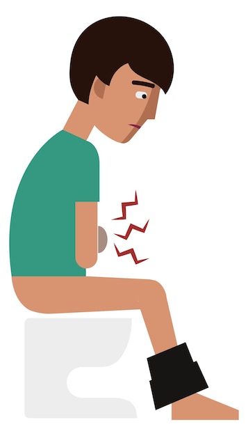 Diarrhea sickness Person sit on toilet with stomach pain