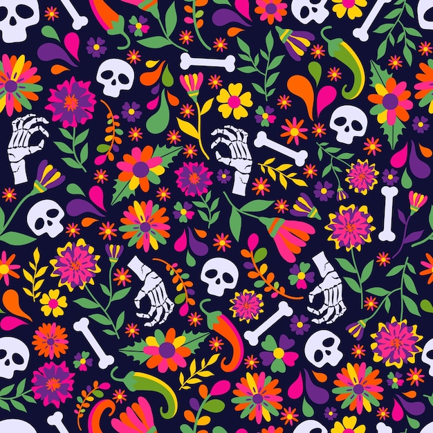 Dias de los Muerto, mexican fiesta celebration seamless pattern