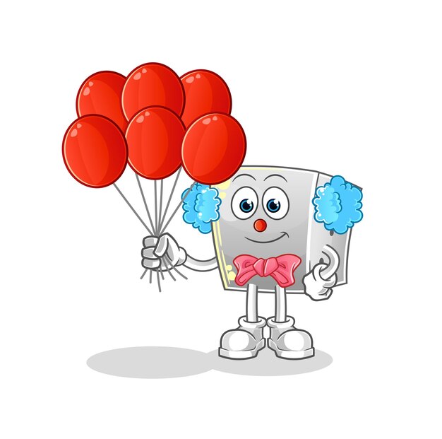 Dice clown with balloons vector cartoon character