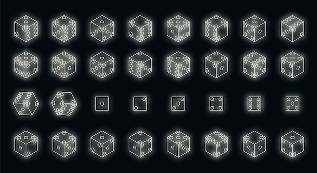 Dice icons set vector neon