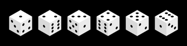 Dice isolated isometric vector objects. Realistic white cubes with random numbers of black dots