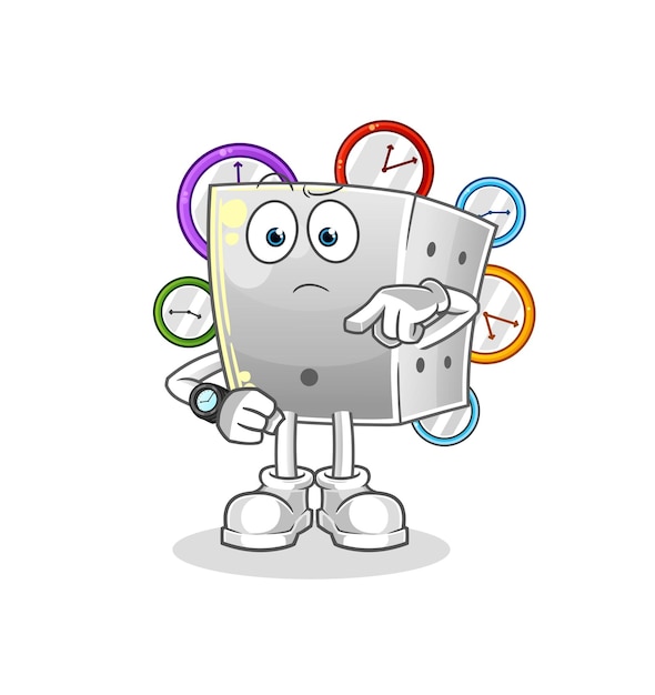 Dice with wristwatch cartoon. cartoon mascot vector