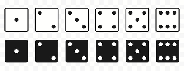 Dices gamble gaming monochrome. White poker cubes. Traditional die. Six faces of cube. Different variants numbers of dots