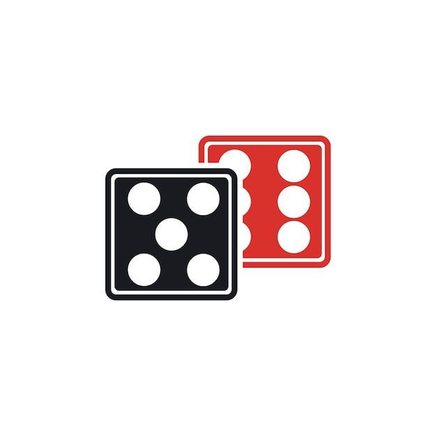 Dices sign icon Casino game symbol Flat dice icon Round button with flat game icon Vector