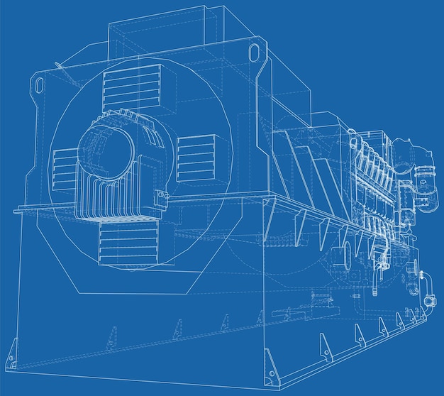 Vector diesel generator wireframe the layers of visible and invisible lines are separated