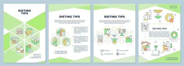 Dieting tips brochure template Losing weight Healthy nutrition Leaflet design with linear icons 4 vector layouts for presentation annual reports ArialBlack Myriad ProRegular fonts used