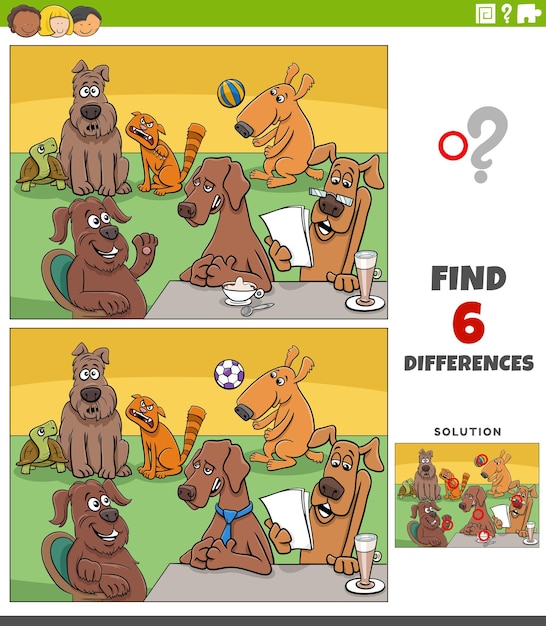 Differences activity with cartoon dogs animal characters