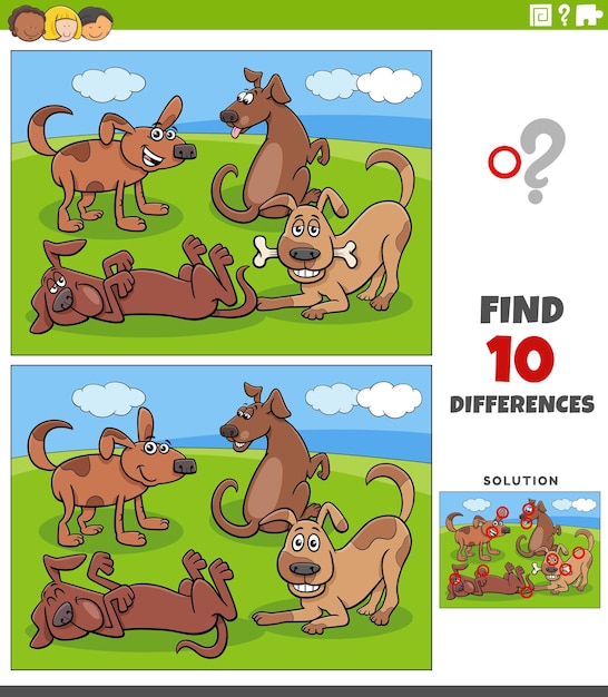 differences activity with cartoon dogs animal characters