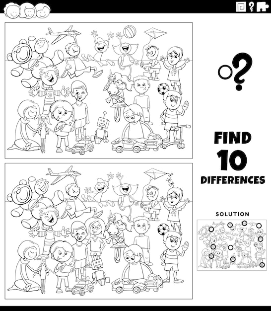 differences activity with cartoon playful children coloring page