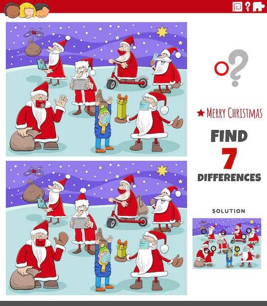 differences educational game for children with Christmas characters