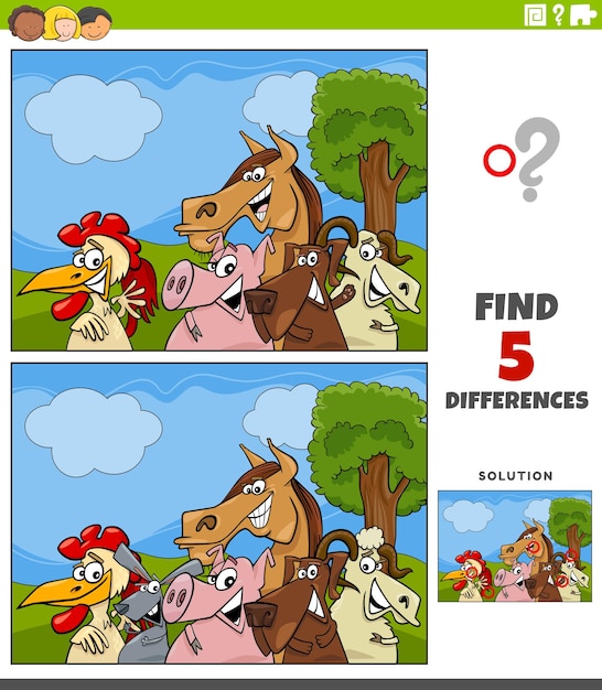 differences educational game with farm animals