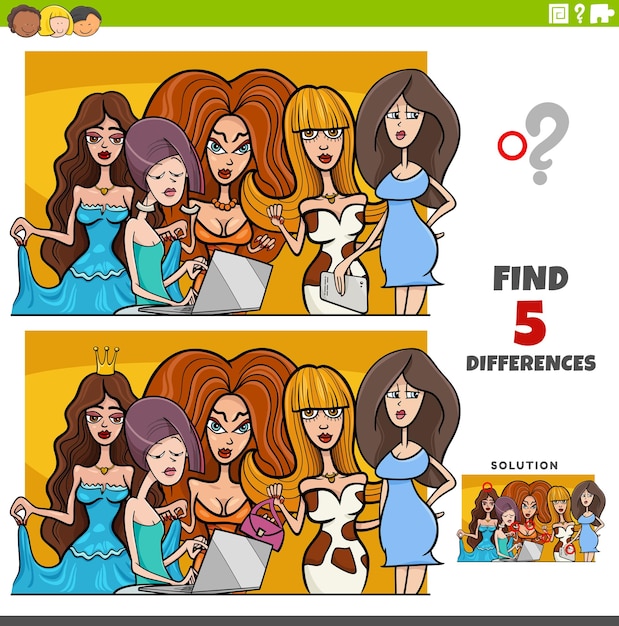 Differences educational task with comic women