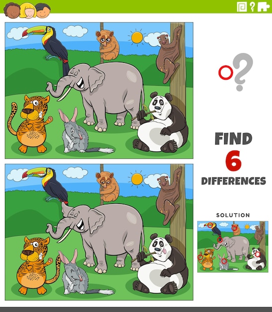 differences game for children with cartoon animals