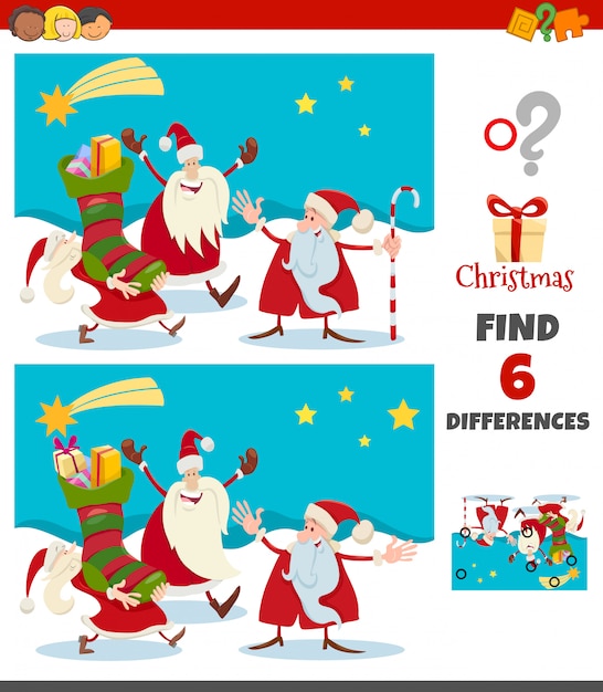 Differences game with Santa Claus Christmas characters