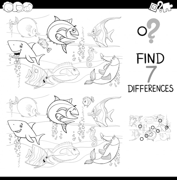 differences with fish characters color book