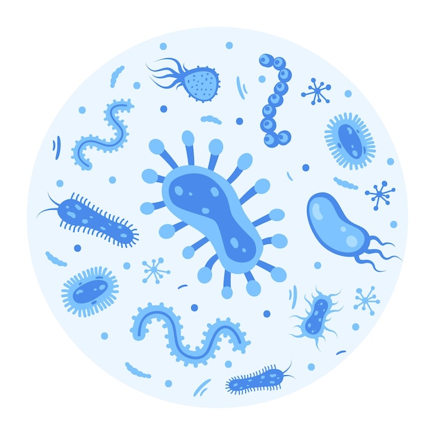 Vector different bacteria pathogenic microorganisms in a circle bacteria and germs microorganisms