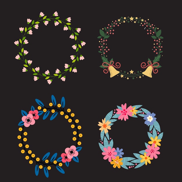 Vector different beautiful christmas wreaths isolated on white collection