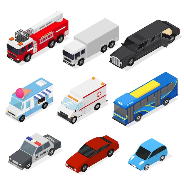 Different Cars Set Isometric