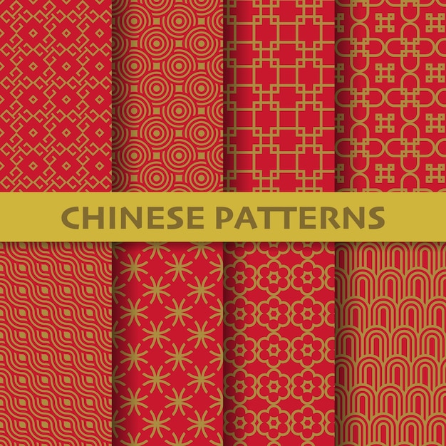 Different chinese, Japanese and asian culture vector seamless patterns 