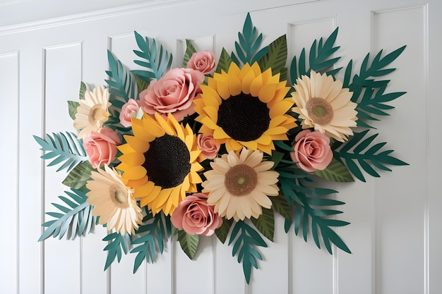 Vector different color paper flowers on a white background