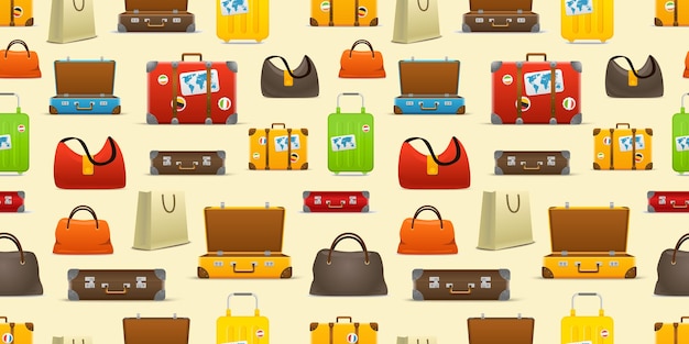 Different color travel bags vector collection Seamless pattern