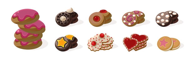 Different cookie as baked dessert food vector set