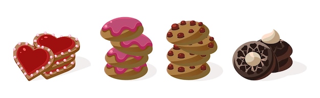 Different cookie as baked dessert food vector set