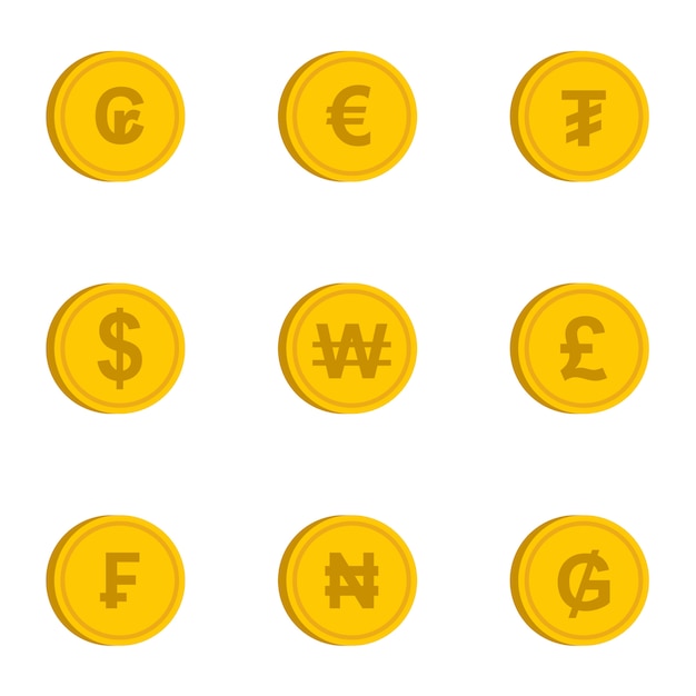 Different currency symbols set, flat style