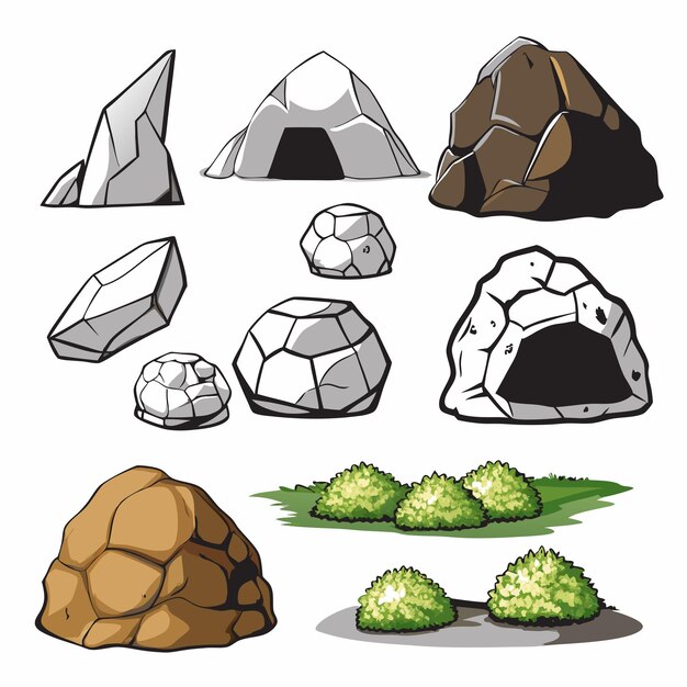 Vector different design of cave and rocks on a isolated white background 1