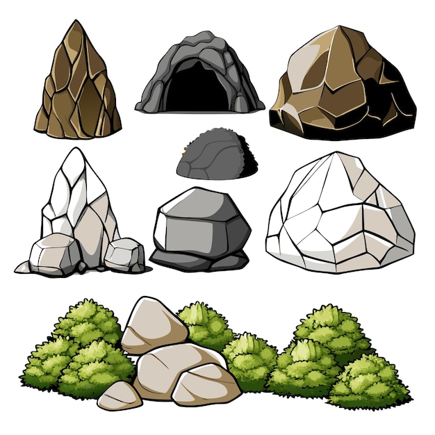 Vector different design of cave and rocks on a isolated white background 20