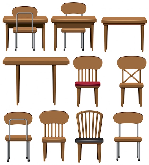 Different designs of chairs and tables