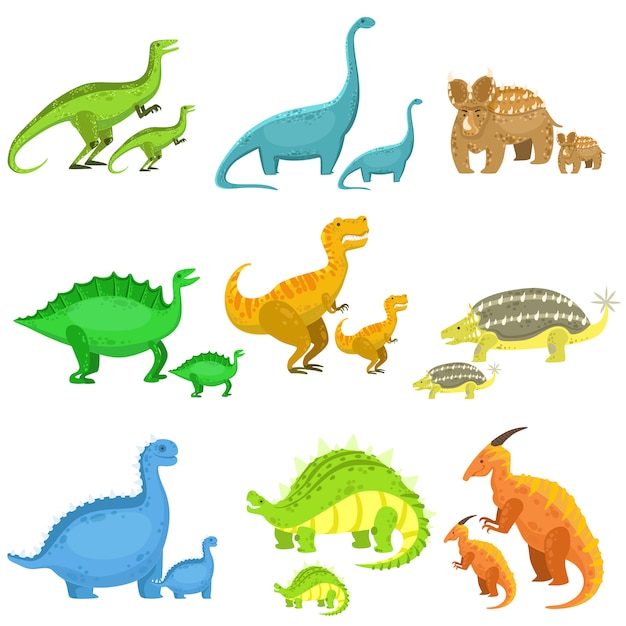 Different Dinosaurs In Pairs Of Big And Small