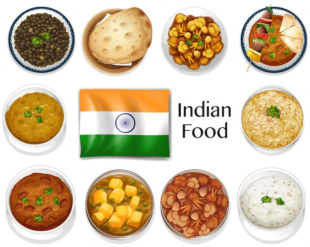 Different dish of Indian food illustration