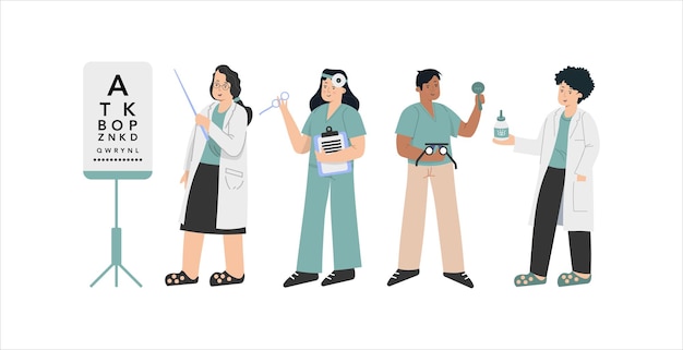 Different doctors stand in the hospital in different positions and from different directions