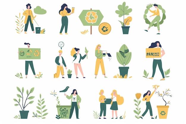 Vector different eco practices in illustrations