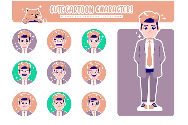 different face emotion businessman cartoon character collection 1