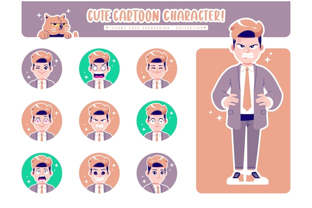 different face emotion businessman cartoon character collection 2