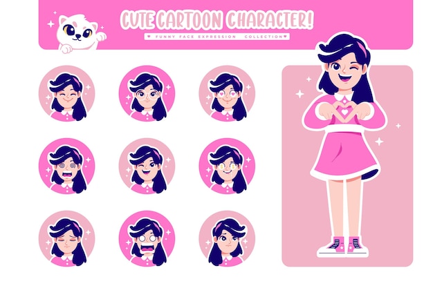 different face emotion cute girl cartoon character collection 1